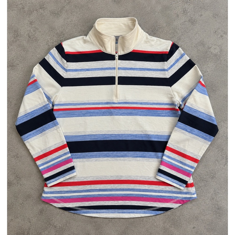 T by Talbots Quarter Zip Pullover XL Striped French Terry Athleisure Top Cream